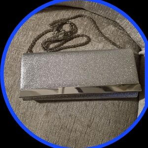 Nina Silver Glitter Evening Clutch/Crossbody with Beaded Strap